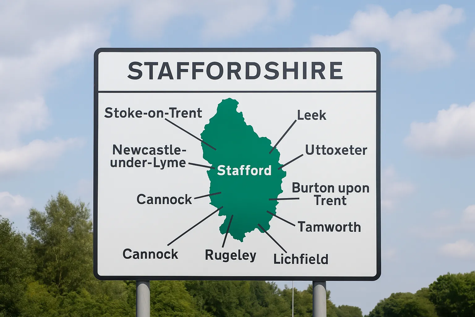Map of Staffordshire showing our AdBlue removal coverage