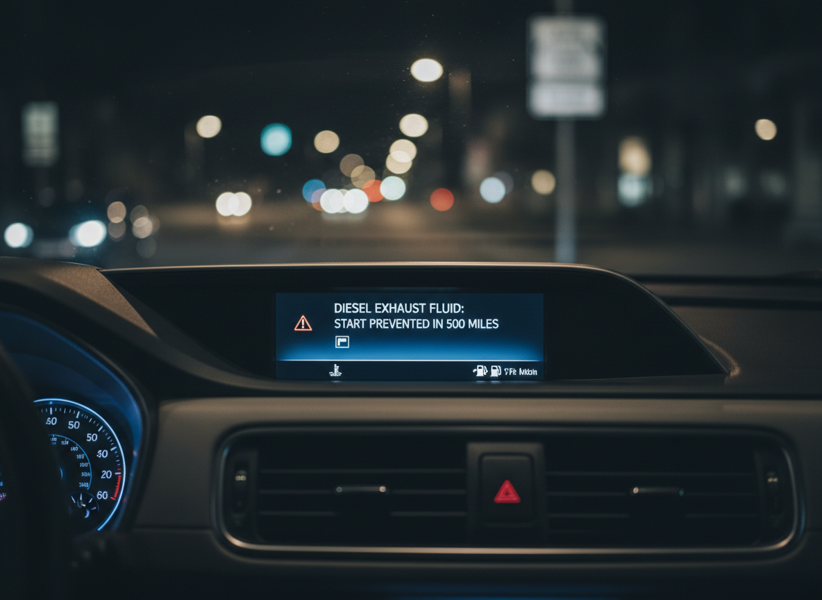 AdBlue countdown warning showing no-start mileage remaining