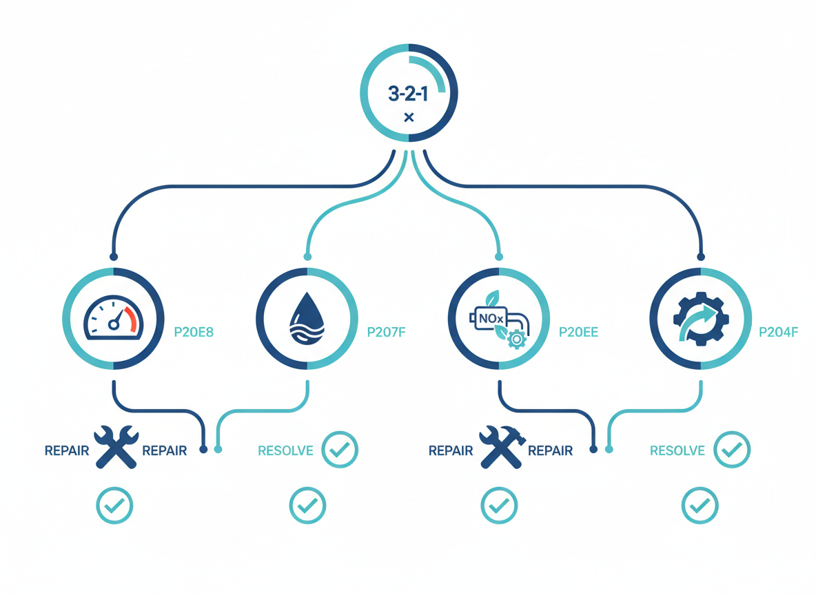 Technician using diagnostics on a Ford EcoBlue vehicle with AdBlue warning