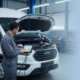 Ford EcoBlue van in a workshop with diagnostic scanner connected for SID212EVO AdBlue faults