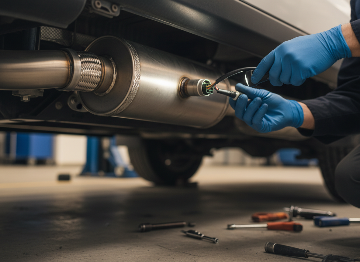 Inspection of AdBlue dosing injector and exhaust joints linked to SID212EVO P20EE SCR efficiency fault code