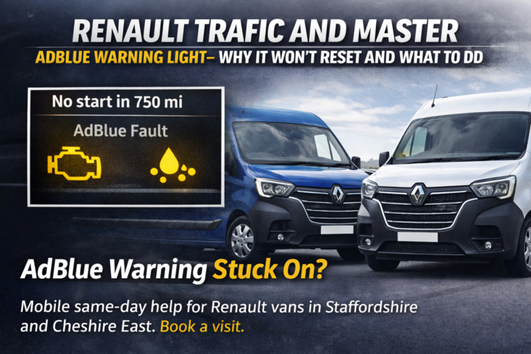 Renault Trafic and Renault Master with AdBlue warning light and no-start countdown on dashboard display