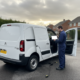Citroen Berlingo van connected to OBD cable with diagnostic tablet for AdBlue fault