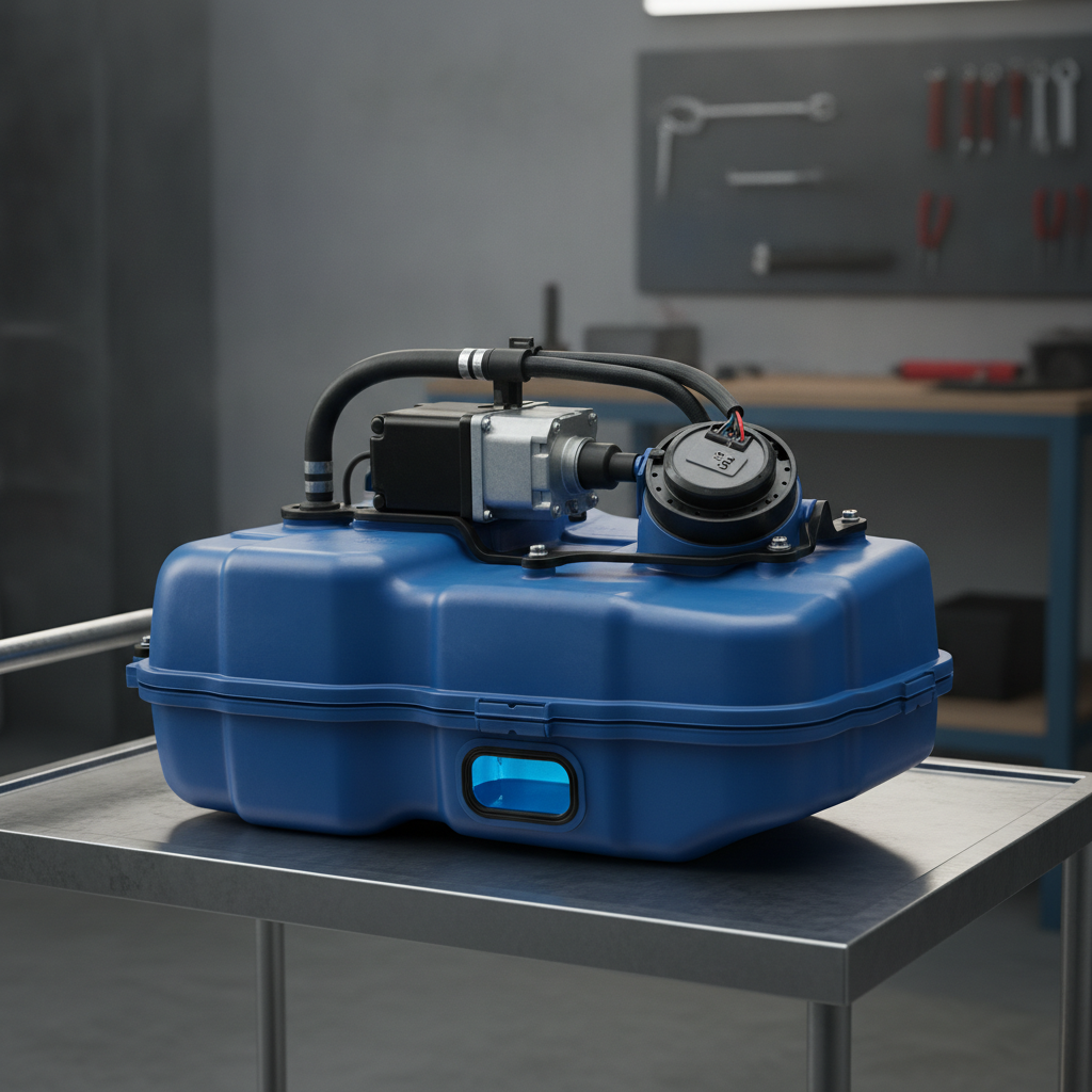 AdBlue tank and pump assembly removed from a diesel vehicle for replacement