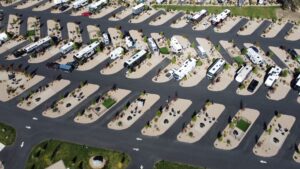 Motorhome AdBlue problems — coachbuilt motorhomes parked on a storage site between trips