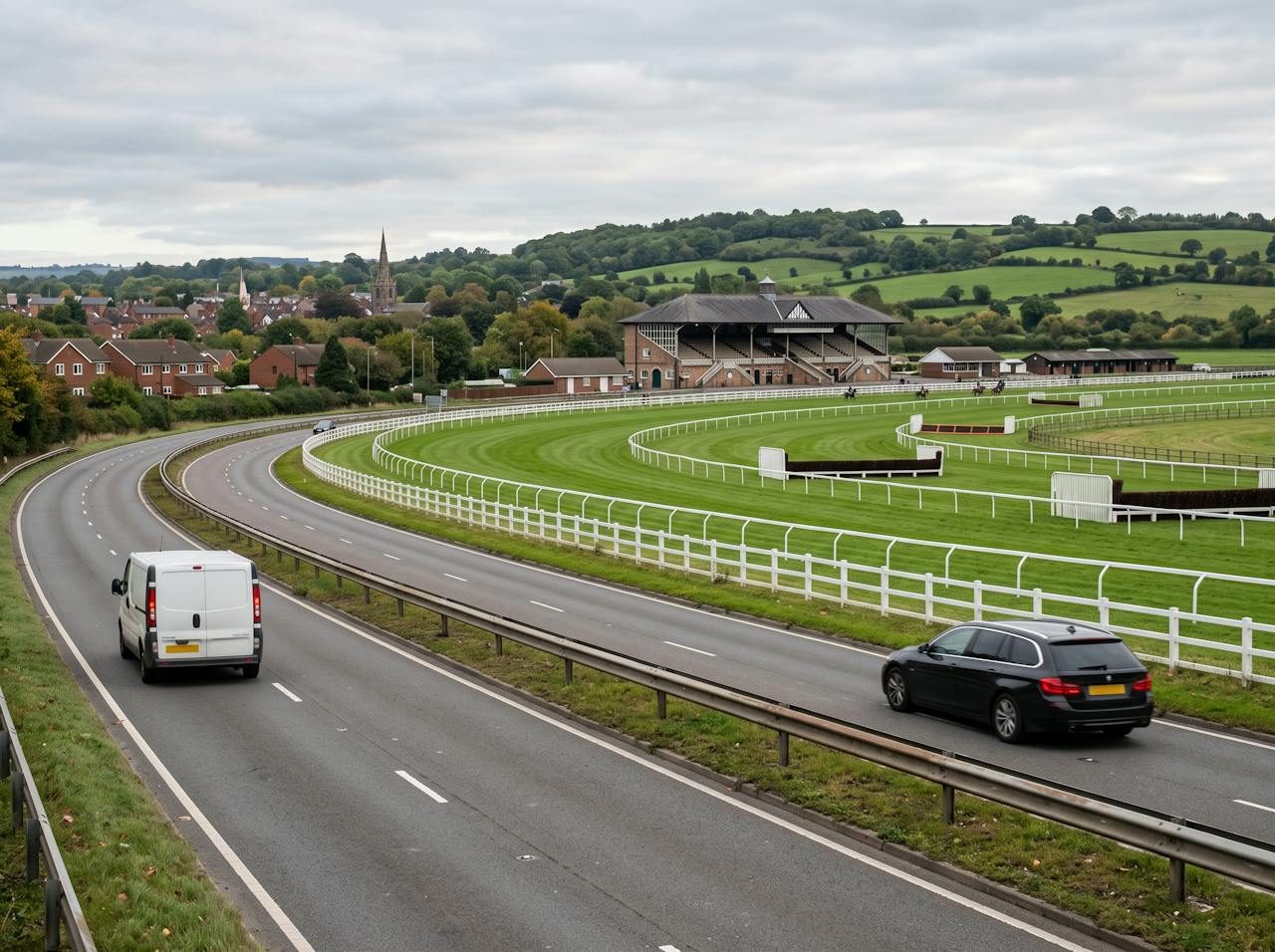 Dual carriageway running alongside the racecourse at Uttoxeter